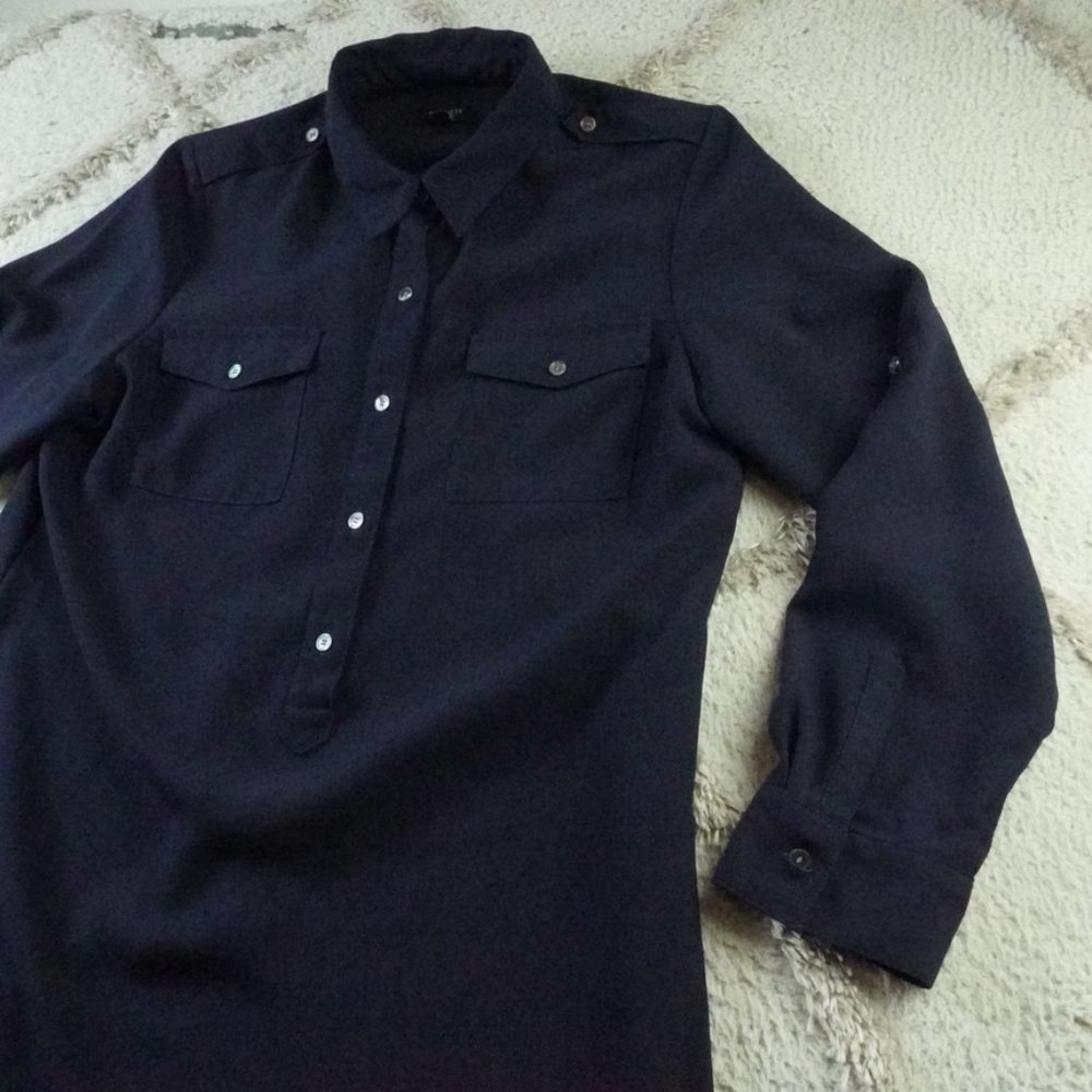 COPY - Talbots Midi Shirt Dress Womens 16 Blue Work Office Attire - Picture 2 of 13